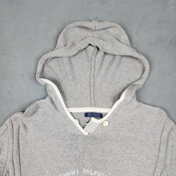 Vintage Tommy Hilfiger Pullover Knit Hoodie Women's Size XL Gray Embroidered - Picture 6 of 9